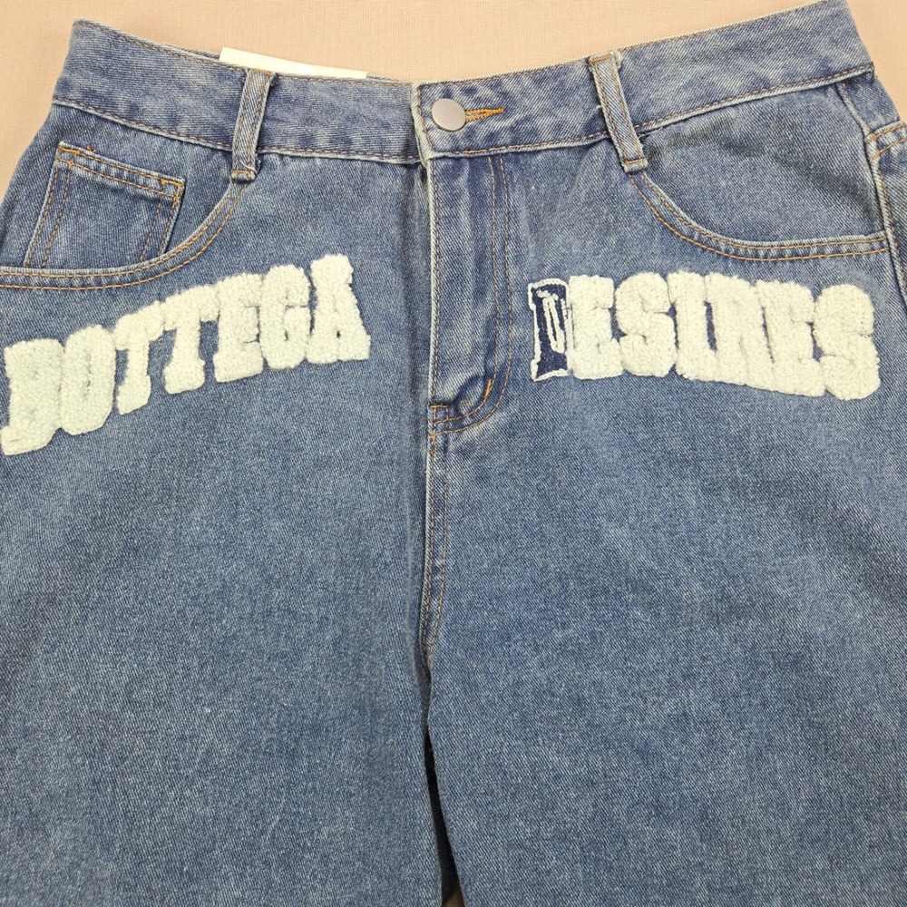 Bottega Desires Denim Shorts Chenille Patch Raw Hem Blue Mens Size L - Picture 5 of 15